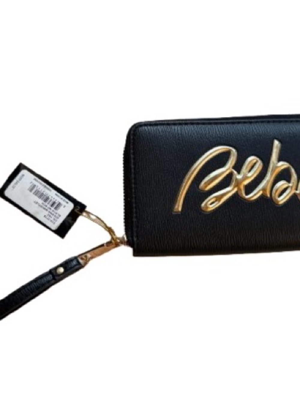 bebe Giana Wristlet Black Wallet with Gold Logo E10-3779